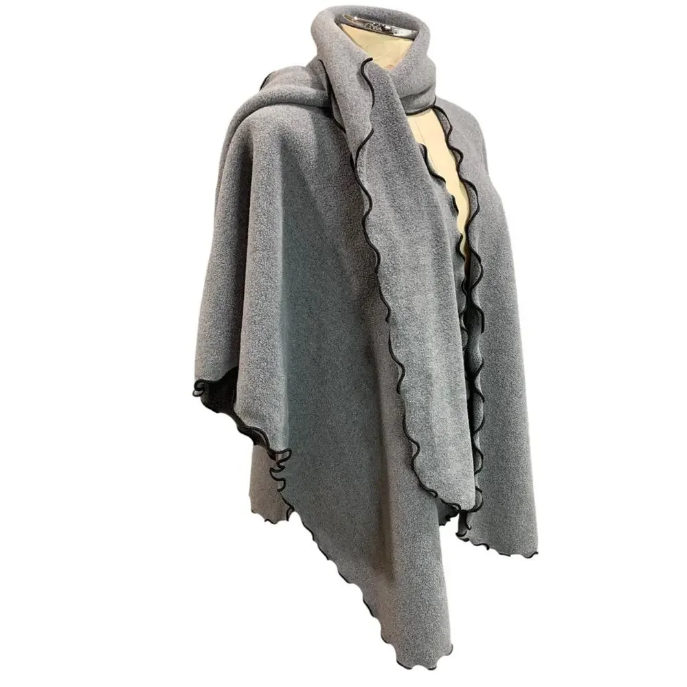 One Size‎ Womens Gray Fleece Wrap Shawl Scarf Set Lettuce Edge Contrast